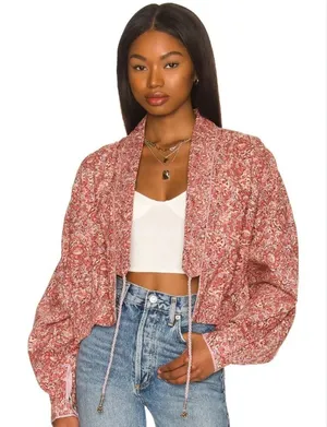 Free People Rosalina Tie Front Jacket New Barbie Barbie Core Cropped Paisley‎ thumbnail 1
