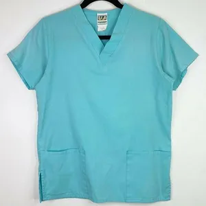 Uniform Advantage UA Scrubs V-Neck Solid Blue Scrub Top Shirt Size XS thumbnail 1