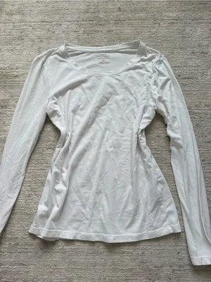 Banana Republic White Long-Sleeve Scoop Neck Top (Size Small) thumbnail 3