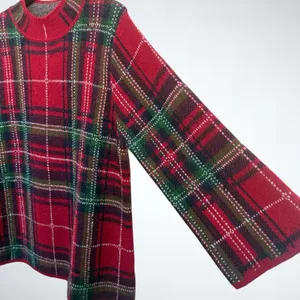 Entro Holiday Plaid Knit Sweater in Red Size S thumbnail 4