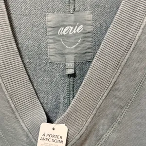 Aerie Women Oversized V-Neck Sweatshirt Olive Green Cotton Blend L thumbnail 6