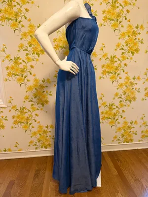 The Sang One-Shoulder Blue Maxi Dress with Floral Shoulder Detail size L thumbnail 4