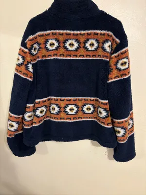 Lucky Brand Women’s L Aztec Sherpa Fleece Jacket Orange thumbnail 9