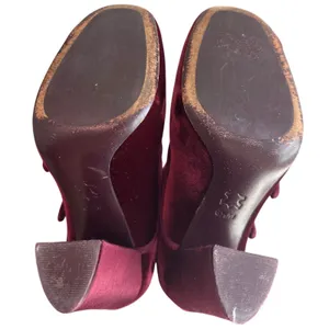 Tory Burch Carley Burgundy Velvet Double Buckle Block Heel Booties 6.5 thumbnail 10