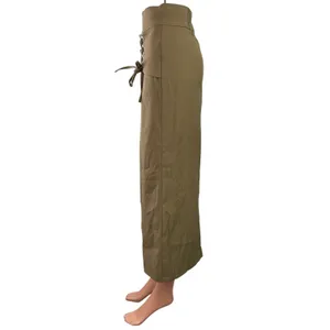 Murua Women's Khaki Green High Waist Lace Up Tie Front Slit Midi Skirt Size 1 thumbnail 2