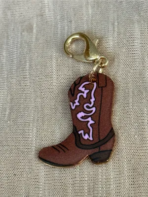 Gold-Clip Brown Cowboy Boot Charm with Pink Accent thumbnail 3