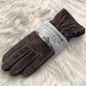 ISOTONER Stretch Leathers Brown Genuine Leather Gloves One Size thumbnail 3