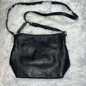 Fossil Black Leather Shoulder Bag with Long Adjustable Strap thumbnail 1