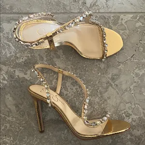 Jessica Simpson Jaycin Metallic Embossed Jewel Embellished Dress Sandals, Size 9 thumbnail 6