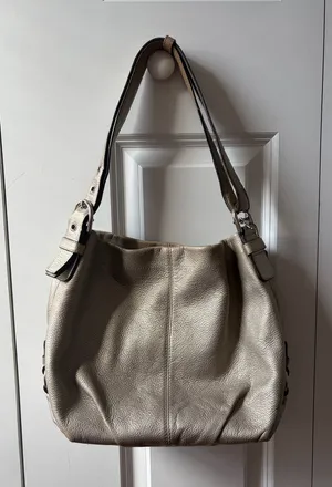 Coach Silver Metallic Pebbled Leather Brooke Duffle Hobo Bag F15064 thumbnail 1