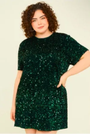 Arula Emerald Green Sequin Velvet Party Dress NWT 1X thumbnail 1