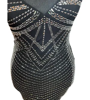 Windsor Black Rhinestone Mesh Bodycon Mini Dress Small P Art Deco Homecoming thumbnail 1