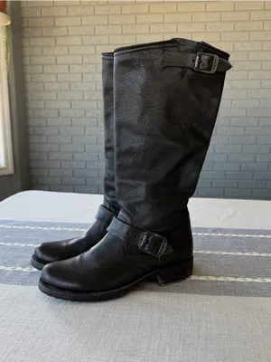 Frye Veronica Slouch Boots Black Leather Harness Engineer Boots Size 6 thumbnail 6