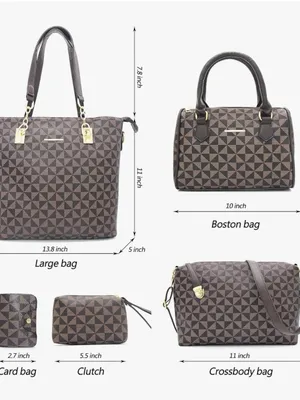 Women's Fashion 5-Piece Brown Plaid Satchel Handbag Set AT6 thumbnail 2