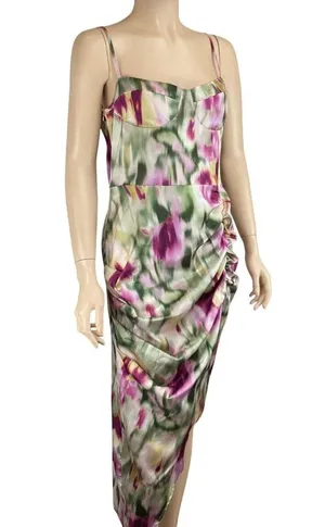 Cider Dress Size Medium Illusion Ruched‎ Midi Satin Floral thumbnail 4