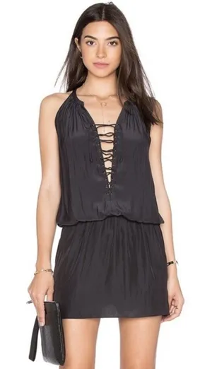 Alexandra Mini Dress by Ramy Brook lace-up elasticized waist Size S lightweight thumbnail 1