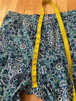 Primark Boho Coastal Wide Leg Pants Medium Blue Tile Print Vacation 100% Cotton Beachy thumbnail 6