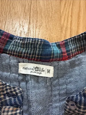 Natural Life Plaid Brushed Cotton Gauze Peplum Blouse Sz M thumbnail 2