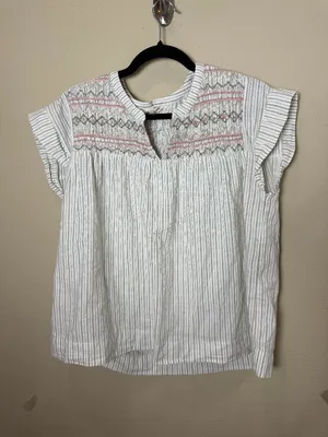 LUCKY Brand Embroidered Short Sleeve Smocked Embroidered Blouse Top Size Small thumbnail 3