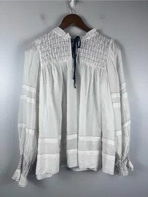 By Anthropologie Long-Sleeve Airy Babydoll Blouse white black size large thumbnail 3