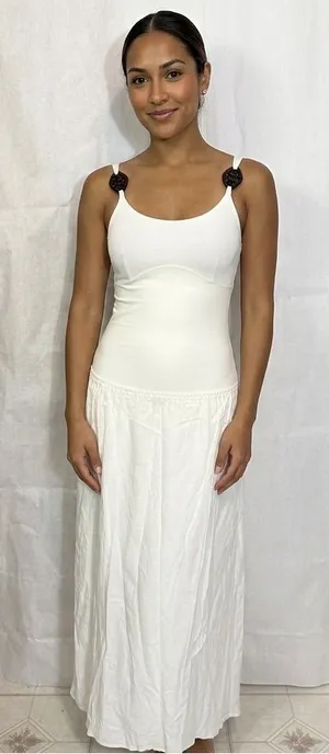 White Maxi Dress with Decorative Dark Knot Straps thumbnail 1