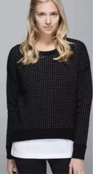 Lululemon Womens Polka Dot‎ Crew Neck Fleece Pullover Sweatshirt Black Size 4 thumbnail 1