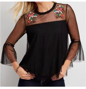 Maurice’s NWOT Swiss dot floral embroidered blouse thumbnail 1