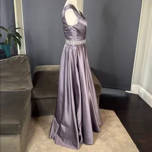 Women’s V-Neck Full Length Satin Formal Prom Dress Zip Up Back Size S NWT thumbnail 4