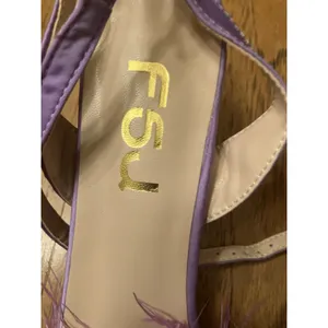 FSJ Purple Satin Pointed Toe Strappy Ankle Strap Feather Pumps Party US 7 thumbnail 2