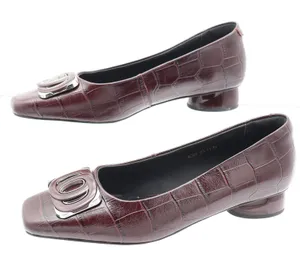 Vero Cuoio Burgundy Croc Embossed Leather Square Toe Buckle Low Block Heel 8 thumbnail 1