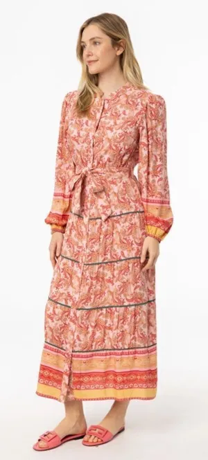 ✨ Dress Blank Printed Tiered‎ Maxi Dress Pink XS NWT NO BELT thumbnail 1