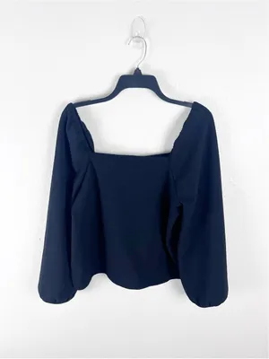 MADEWELL Black Crepe Square Neck Puff Sleeves Crop Top Medium Preppy Casual Boho thumbnail 1