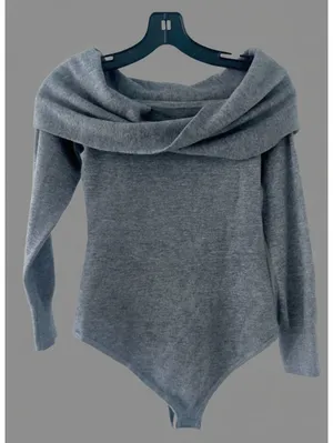 Express Women's Gray Off Shoulder Long Sleeve Bodysuit S Coquette Romantic thumbnail 2