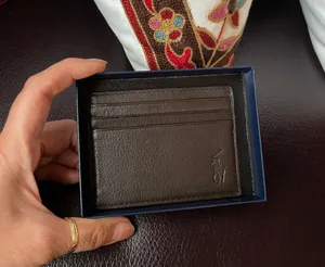 Ralph Lauren polo credit card wallet in brown with gift box in leather thumbnail 2