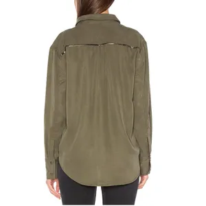 Free People Off Campus Shirt Womens XS Moss‎ Green Tencel Metallic Boho Utility thumbnail 5