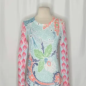 Sundance WHIMSY ROSE Aqua Coral Paisley Floral Baby Waffle Thermal Top Small USA thumbnail 3