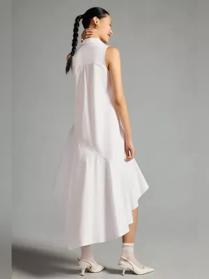Anthropologie Maeve Sleeveless Button Down Tiered Ruffle White Midi Dress S thumbnail 2