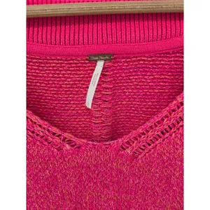 Free People Sweater Womens L Pink Moonbeam Pullover V-Neck Balloon Sleeve Knit‎ thumbnail 2