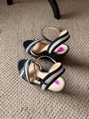 Jessica Simpson Tellira Black and White Leather Platform Strap Wedge Sandals thumbnail 5