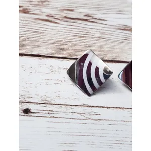 Vintage Clip On Earrings - Silver Tone Diamond Shape with Design thumbnail 8