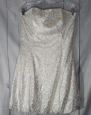 Vintage Jessica McClintock White and Silver Strapless Mini Cocktail Party Dress thumbnail 1