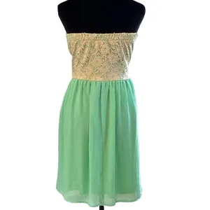 Buttons Mint Green & Ivory Lace Strapless Mini Dress Boho Sweetheart Skater Romantic M thumbnail 4