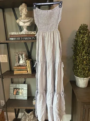 Rays for Days Kelle Cut Out Maxi Dress Coastal Cool Gingham Womens Size Medium thumbnail 9