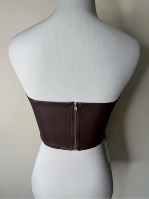 Cider Brown Faux Leather Corset Crop Top NWT S thumbnail 4