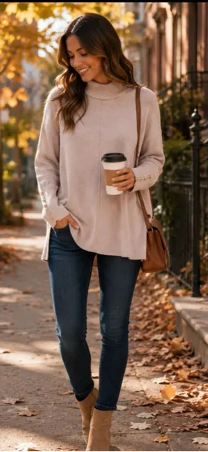 Women's Anne Klein Beige Mock Neck Sweater M thumbnail 1