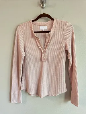 Dear John Sepia Rose Waffle Henley Long Sleeve Top Size Small thumbnail 3