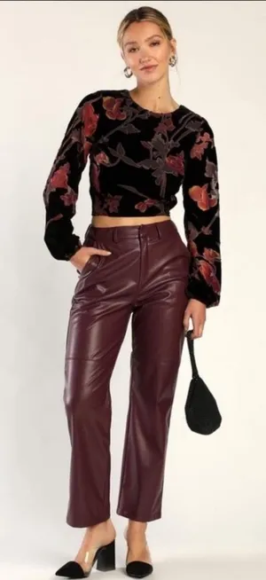 Lulus Maroon Burgundy Faux Leather Pants thumbnail 1