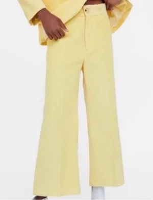 Zara yellow flare wide leg corduroy pants thumbnail 1