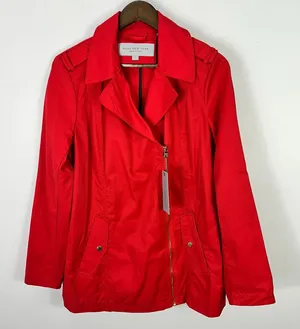 Marc New York‎ Andrew Marc Red Jacket L Moto Trench Minimalist Chic Designer NWT thumbnail 1