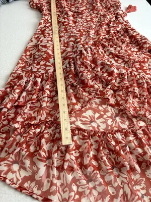 Floral Rust Tie-Waist Midi Dress with V-Neck thumbnail 9